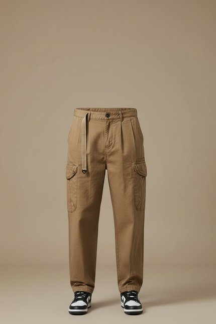 Pantalon Cargo Marron Ample Coton Multipoches Décontracté Homme - vue 3