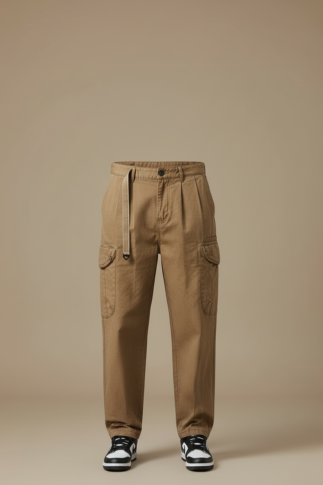Pantalon Cargo Marron Ample Coton Multipoches Décontracté Homme - vue 3
