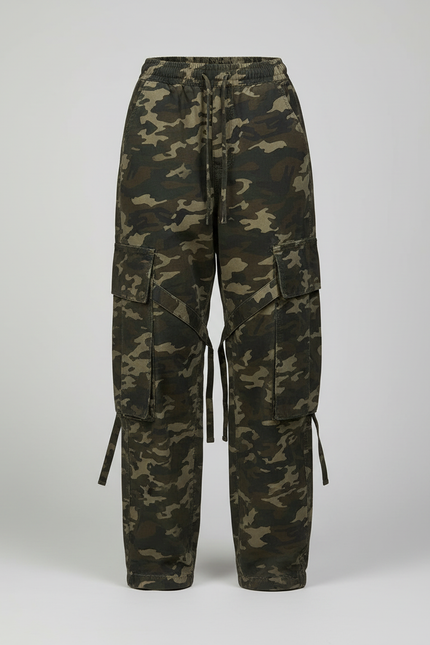 Pantalon Cargo Camouflage Ample Décontracté Femme - Kaki Toile - vue 3