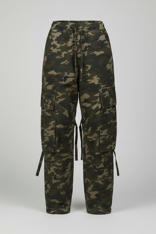 Pantalon Cargo Camouflage Ample Décontracté Femme - Kaki Toile - vue 3