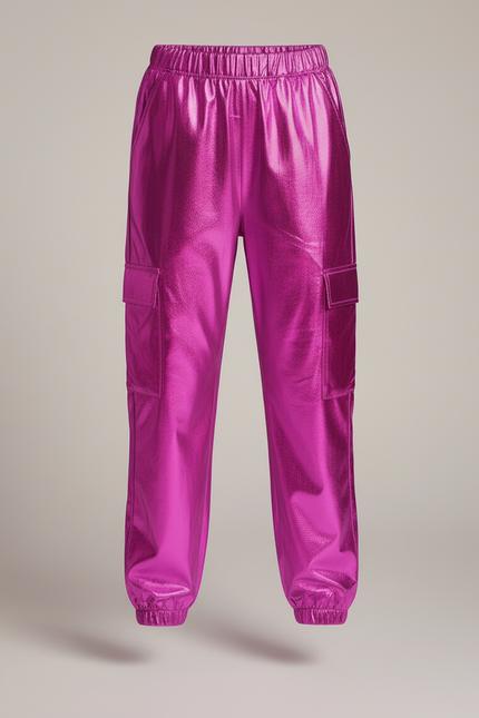Pantalon Cargo Métallisé Fuchsia Brillant Fille - Rose Polyester - vue 3
