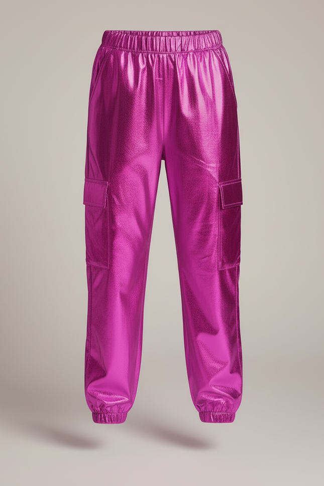Pantalon Cargo Métallisé Fuchsia Brillant Fille - Rose Polyester - vue 3