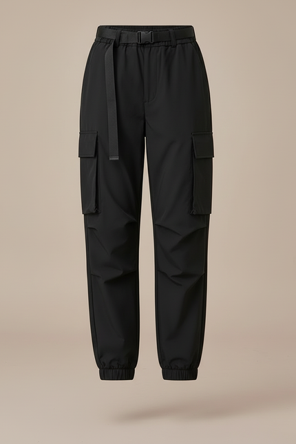 Pantalon Cargo Noir Décontracté Ample Ceinture Nylon - Polyester - vue 3
