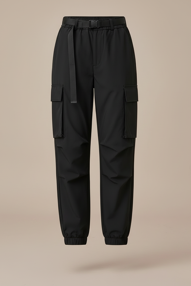 Pantalon Cargo Noir Décontracté Ample Ceinture Nylon - Polyester - vue 3