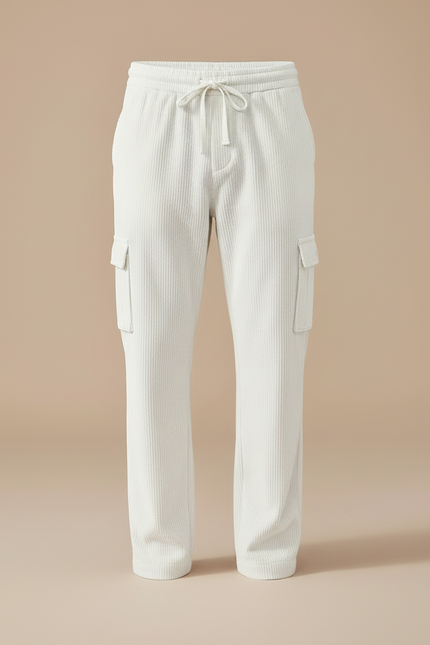 Pantalon Cargo Droit En Velours Côtelé - Blanc Cordé - vue 3