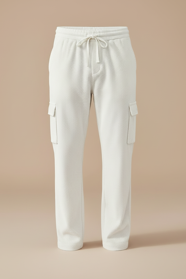 Pantalon Cargo Droit En Velours Côtelé - Blanc Cordé - vue 3