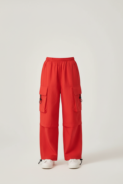 Pantalon Cargo Rouge Amples Multipoches Enfant Streetwear - Polyester - vue 3