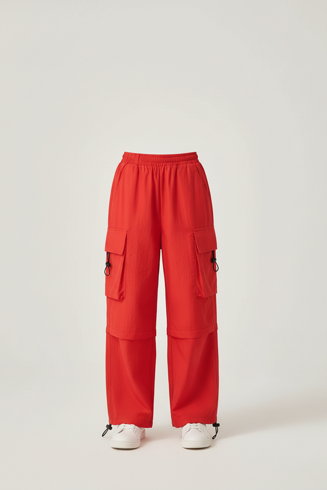 Pantalon Cargo Rouge Amples Multipoches Enfant Streetwear - Polyester - vue 3