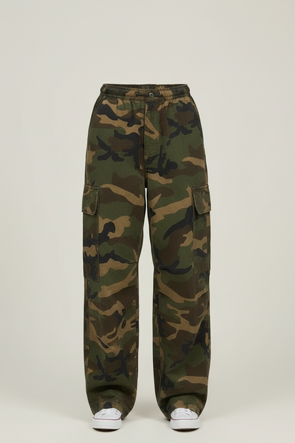 Pantalon Cargo Camouflage Ample Militaire Femme - Imprimé Toile - vue 3