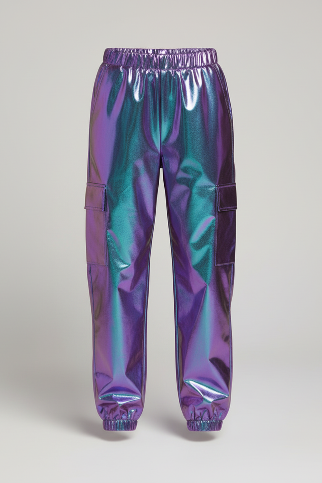 Pantalon Cargo Métallique Holographique Ample Brillant Enfant - Multicolore Polyester - vue 3