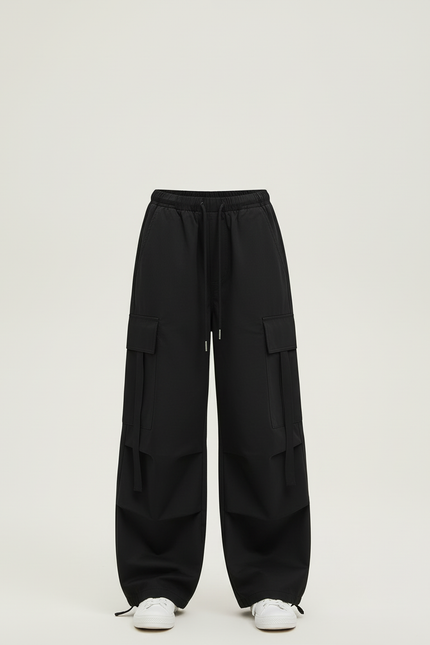 Pantalon Cargo Noir Ample Poches Cordon Fille - Toile - vue 3