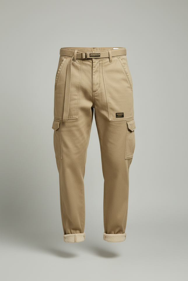 Pantalon Cargo Beige Coton Décontracté Coupe Ajustée - vue 3