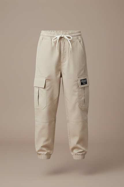 Pantalon Cargo Beige Décontracté Coton Multipoches Enfant - vue 3