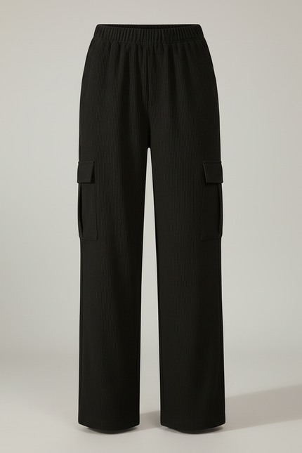 Pantalon Cargo Noir Côtelé Ample Décontracté Femme - Cordé - vue 3