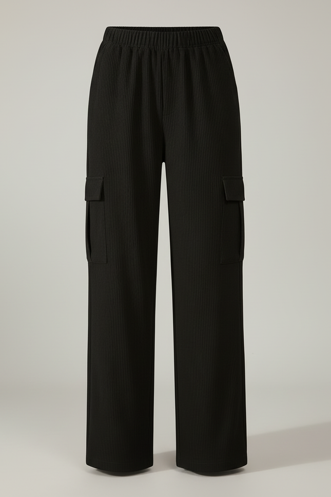 Pantalon Cargo Noir Côtelé Ample Décontracté Femme - Cordé - vue 3