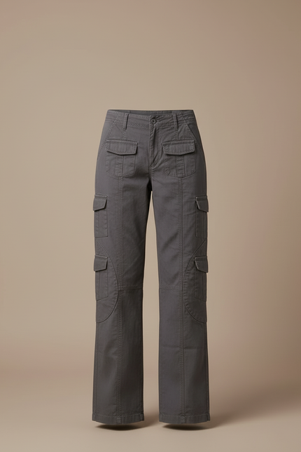 Pantalon Cargo Gris Femme Décontracté Ample Coton - Toile - vue 3