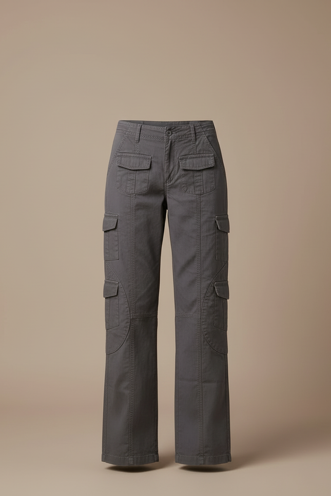 Pantalon Cargo Gris Femme Décontracté Ample Coton - Toile - vue 3