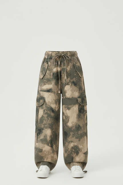 Pantalon Cargo Camouflage Ample Enfant Streetwear Multipoches - Kaki Toile - vue 3