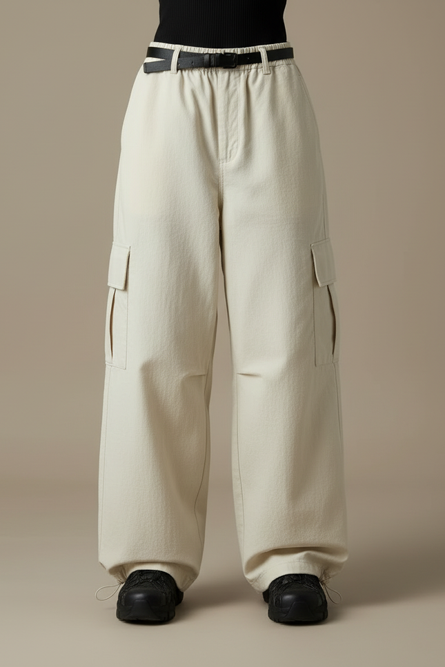 Pantalon Cargo Beige Ample Multipoches Femme Streetwear - Toile - vue 3