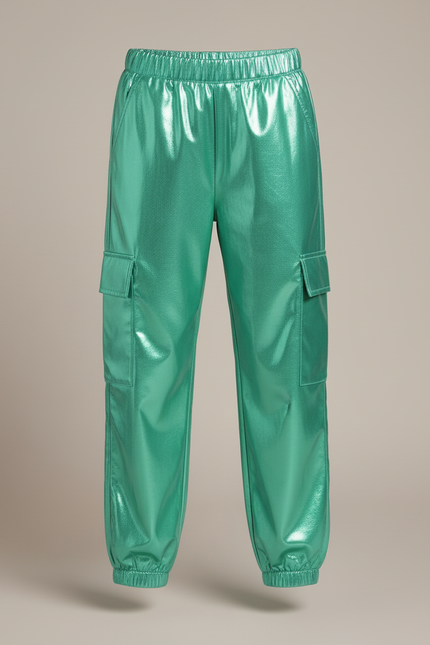 Pantalon Cargo Métallisé Vert Brillant Fille - Polyester - vue 3