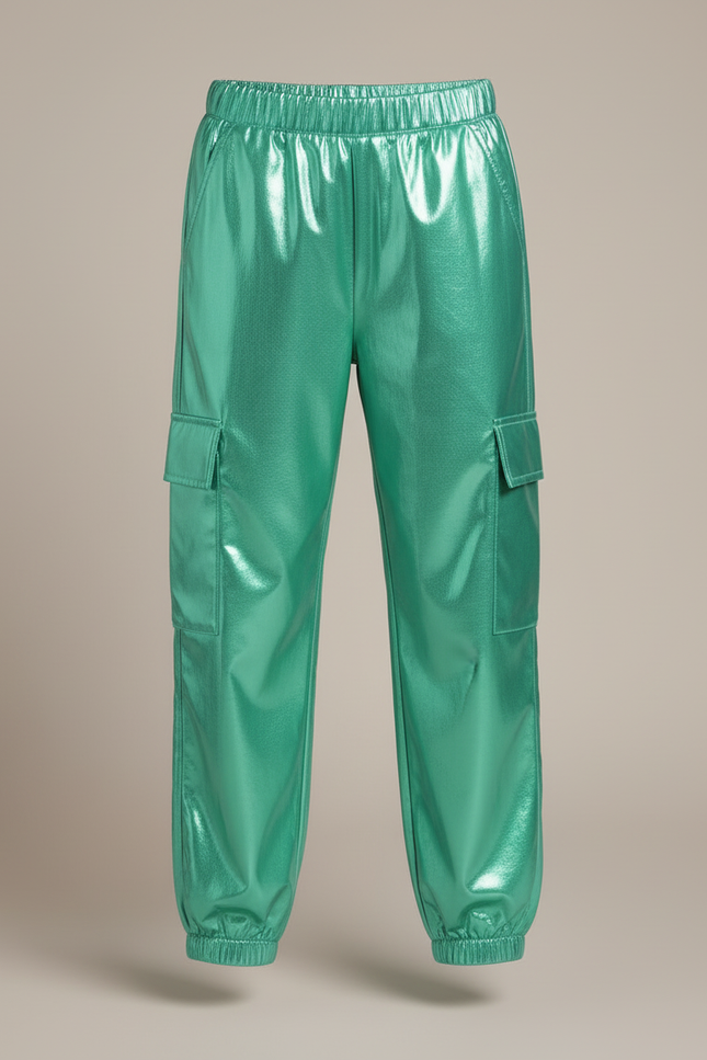 Pantalon Cargo Métallisé Vert Brillant Fille - Polyester - vue 3
