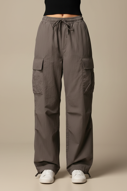 Pantalon Cargo Gris Ample Décontracté Poches - Polyester - vue 3
