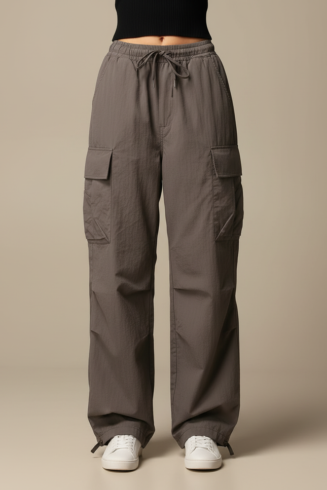Pantalon Cargo Gris Ample Décontracté Poches - Polyester - vue 3