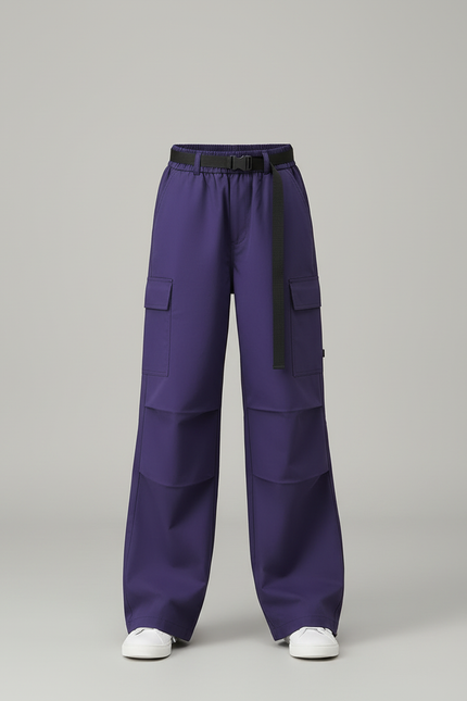 Pantalon Cargo Violet Ample Ceinturé Multipoches Enfant - Polyester - vue 3