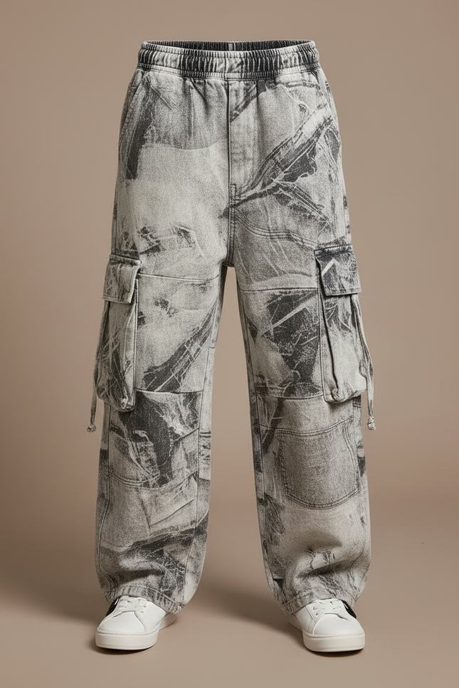 Pantalon Cargo Gris Imprimé Ample Décontracté Garçon - Jean - vue 3
