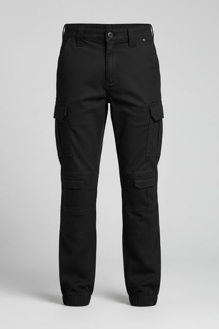 Pantalon Cargo Noir Coupe Droite Décontracté Multipoches Enfant - Toile - vue 3