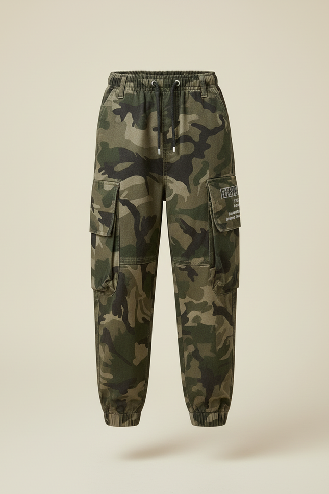 Pantalon Cargo Camouflage Coton Streetwear Garçon Multi-Poches - Multicolore Toile - vue 3