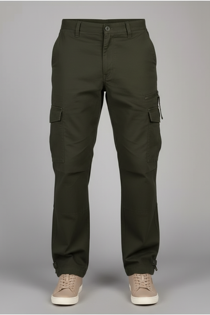 Pantalon Cargo Vert Kaki Ample Coton Multipoches - vue 3