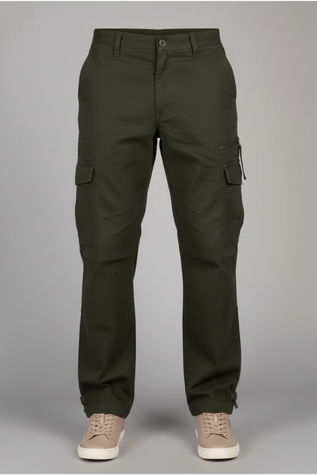 Pantalon Cargo Vert Kaki Ample Coton Multipoches - vue 3