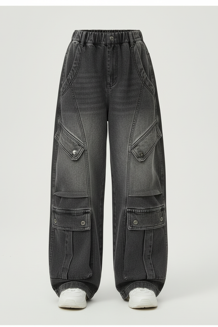 Pantalon Cargo Gris Ample Denim Multipoches Enfant - Jean - vue 3