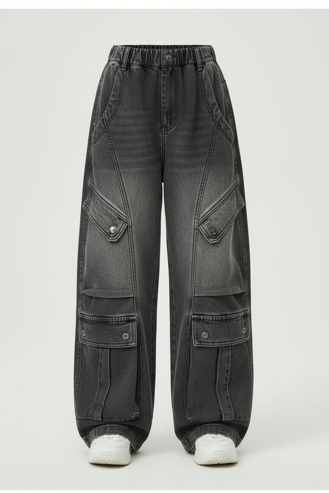 Pantalon Cargo Gris Ample Denim Multipoches Enfant - Jean - vue 3