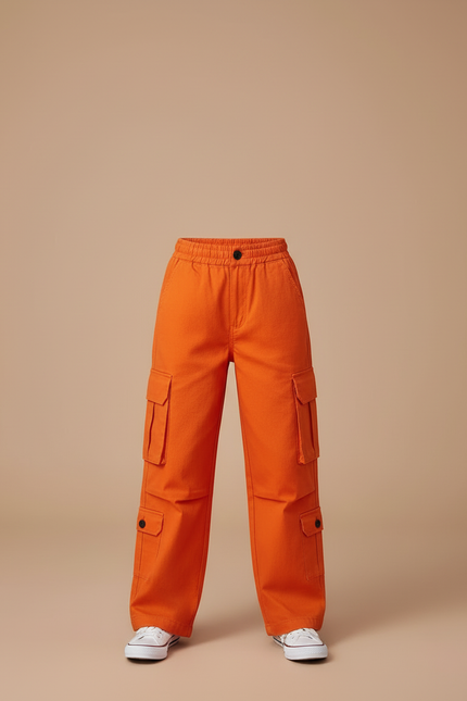 Pantalon Cargo Orange Ample Enfant Poches - Toile - vue 3