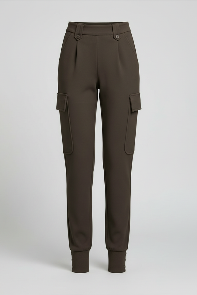 Pantalon Cargo Kaki Taille Haute Côtelé Femme - Gabardine - vue 3