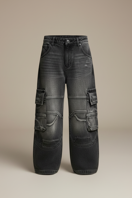 Pantalon Cargo Gris Ample Multipoches Denim Enfant - Jean - vue 3