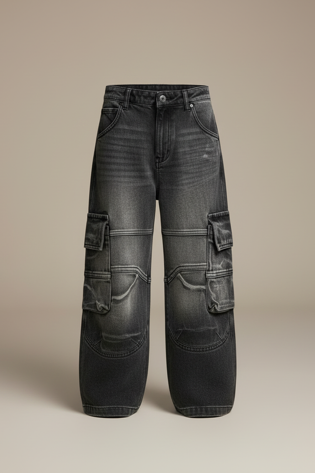 Pantalon Cargo Gris Ample Multipoches Denim Enfant - Jean - vue 3