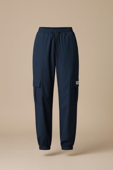 Pantalon Cargo Bleu Marine Ample Décontracté Multipoches - Polyester - vue 3