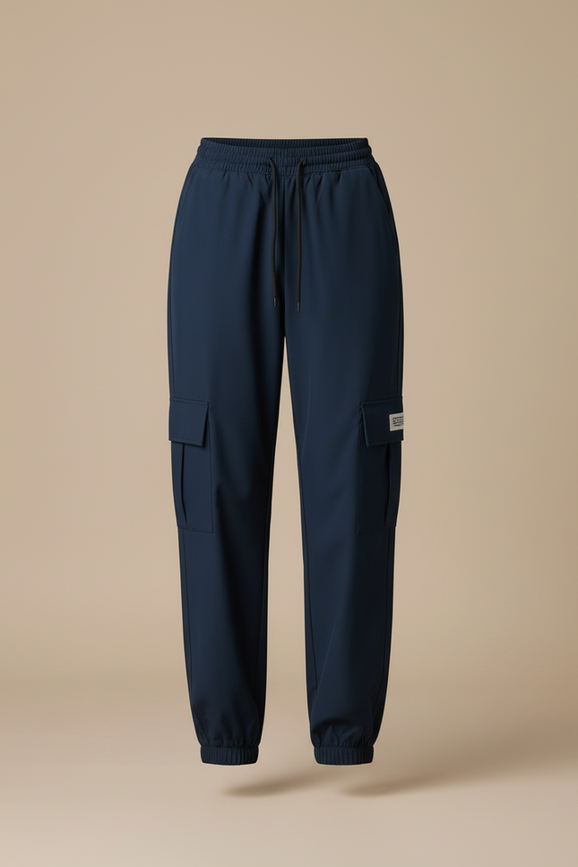 Pantalon Cargo Bleu Marine Ample Décontracté Multipoches - Polyester - vue 3