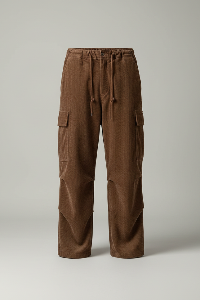 Pantalon Cargo Marron Velours Côtelé Ample Cordon - Cordé - vue 3