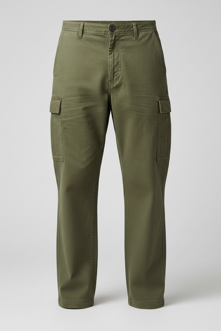 Pantalon Cargo Vert Militaire Coton Ample Multipoches Décontracté - Kaki Toile - vue 3