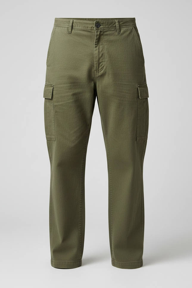 Pantalon Cargo Vert Militaire Coton Ample Multipoches Décontracté - Kaki Toile - vue 3