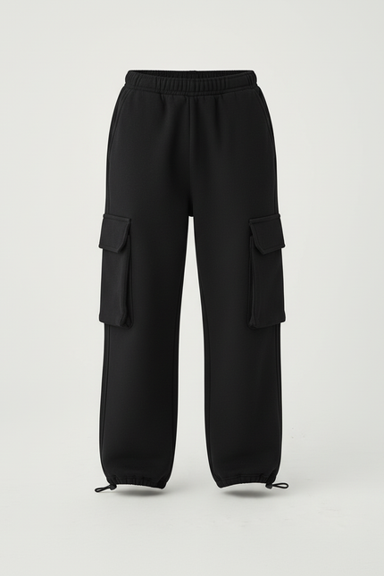 Pantalon Cargo Noir Ample Décontracté Molletonné Enfant - vue 3