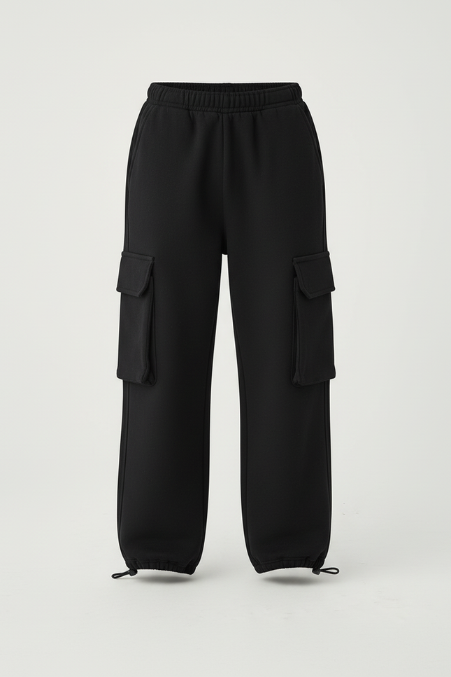 Pantalon Cargo Noir Ample Décontracté Molletonné Enfant - vue 3