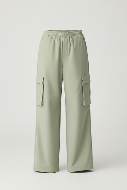 Pantalon Cargo Vert Sauge Ample Élastique Multipoches Enfant - Polyester - vue 3