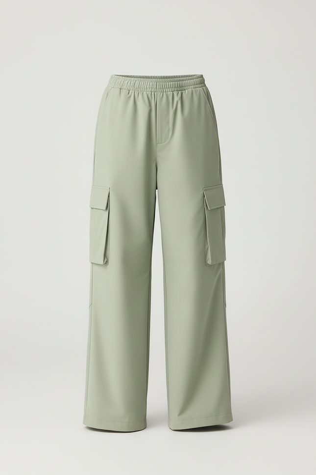 Pantalon Cargo Vert Sauge Ample Élastique Multipoches Enfant - Polyester - vue 3