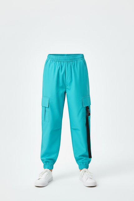 Pantalon Cargo Turquoise Ample Garçon Poches - Bleu Polyester - vue 3