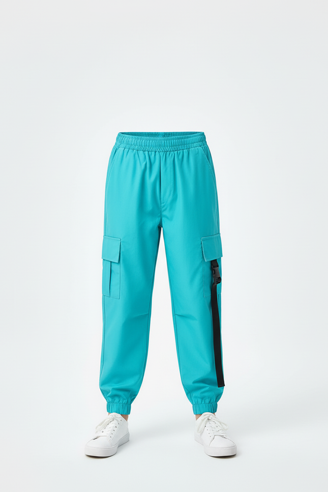 Pantalon Cargo Turquoise Ample Garçon Poches - Bleu Polyester - vue 3